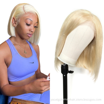 Cheap Honey Blonde 613 Colored Short Bob Wig Raw Cambodian Virgin Human Hair Hd Full Lace Frontal Closure Wigs For Black Women